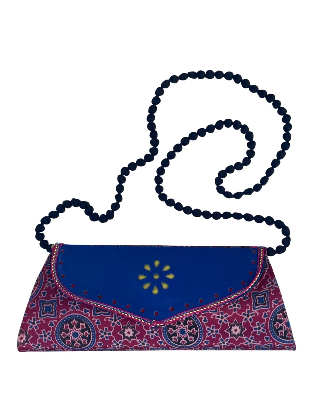 Handmade Kutch Leather & Ajrakh Fabric Boho Crossbody Clutch